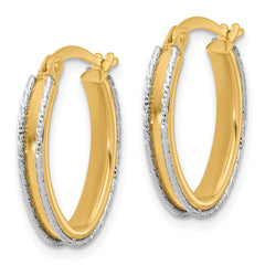 14K Two-tone Polished and Diamond-cut Oval Hoop Earrings