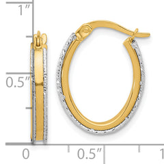 14K Two-tone Polished and Diamond-cut Oval Hoop Earrings