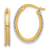14K Two-tone Polished and Diamond-cut Oval Hoop Earrings