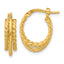 14K Polished and Textured 3-Row J-Hoop Post Earrings