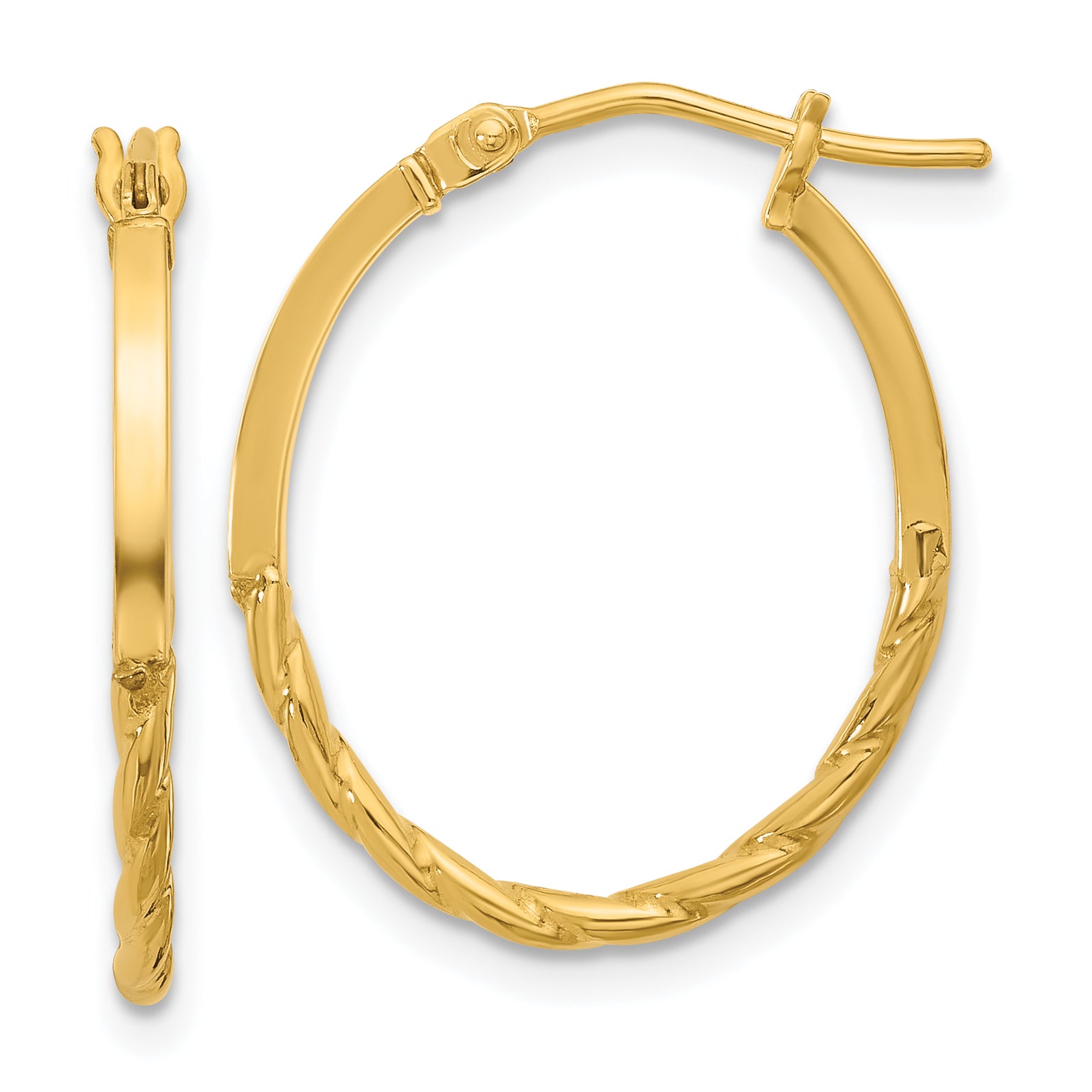 14K Polished Twist Oval Hoop Earrings