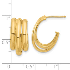 14K Polished 3-Row J-Hoop Post Earrings