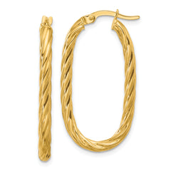 14K Polished Twisted Oval Hoop Earrings
