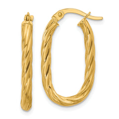 14K Polished Twisted Oval Hoop Earrings