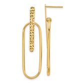 14K Polished and Diamond-cut Oval Dangle Post Earrings