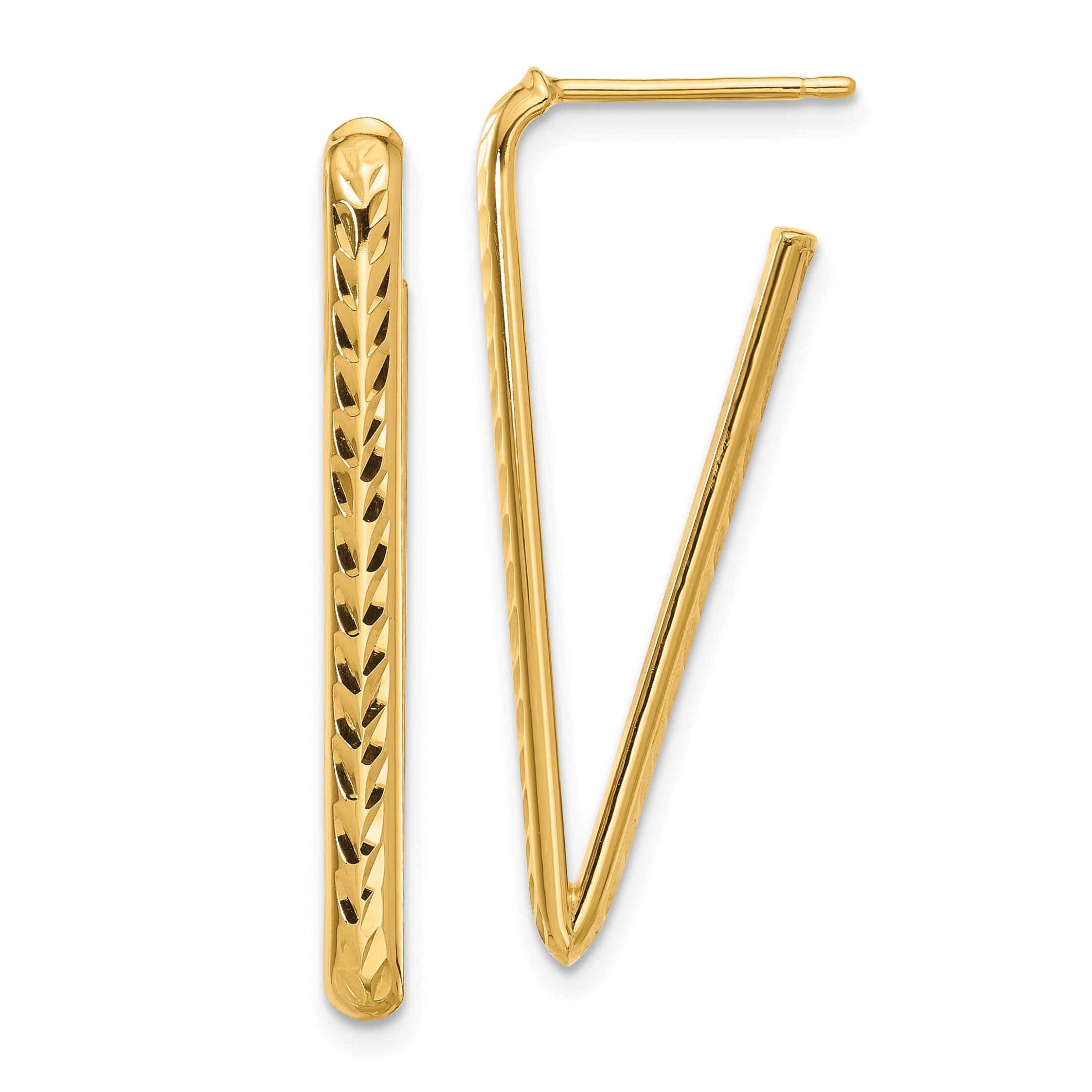 14K Polished and Diamond-cut Triangle Post Earrings