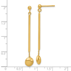 14K Polished Bar with Bead Dangle Post Earrings