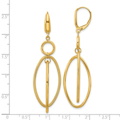14k Polished and Textured Oval Dangle Leverback Earrings