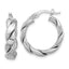 14k with White Rhodium Plating Polished and Textured Twisted Hoop Earrings