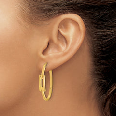 14k Polished Oval Square Tube Hoop Earrings