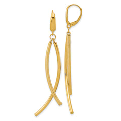 14k Polished and Textured Tube Dangle Leverback Earrings