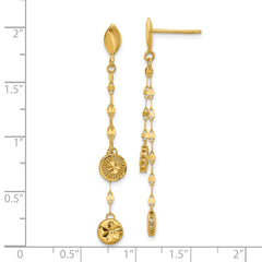 14K Polished and Diamond-cut Disc Dangle Post Earrings