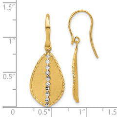 14K Two-tone Polished and Satin Teardrop Dangle Earrings