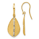 14K Two-tone Polished and Satin Teardrop Dangle Earrings