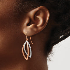14K Two-tone White/Rose Polish/Textured Wire Dangle Earrings