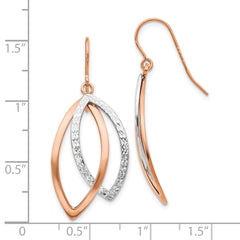 14K Two-tone White/Rose Polish/Textured Wire Dangle Earrings
