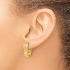 14K Polished / Grooved Hinged Huggie Hoop Earrings