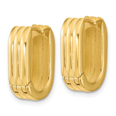 14K Polished / Grooved Hinged Huggie Hoop Earrings