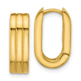 14K Polished / Grooved Hinged Huggie Hoop Earrings