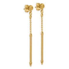 14K Polish/Texture/Dia-cut Bead w/Bar Dangle Post Earrings