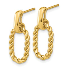 14K Polished and Twisted Oval Link Dangle Post Earrings