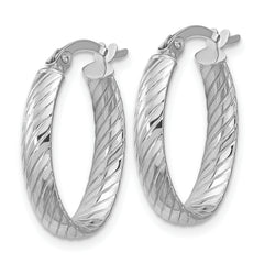 14K White Gold Polished and Grooved Oval Hoop Earrings