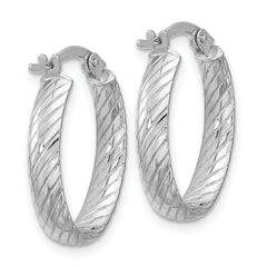 14K White Gold Polished and Grooved Oval Hoop Earrings