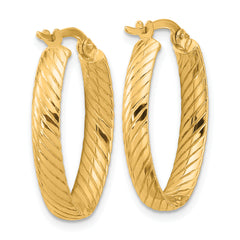 14K Polished and Grooved Oval Hoop Earrings