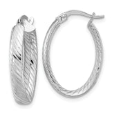 14K White Gold Polished and Grooved Oval Hoop Earrings