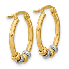 14K Two-tone Polished with Beads Oval Hoop Earrings