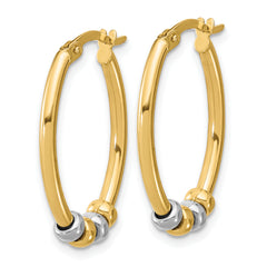 14K Two-tone Polished with Beads Oval Hoop Earrings
