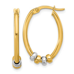 14K Two-tone Polished with Beads Oval Hoop Earrings