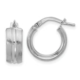 14K White Gold Polished and Satin Round Hoop Earrings