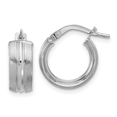 14K White Gold Polished and Satin Round Hoop Earrings