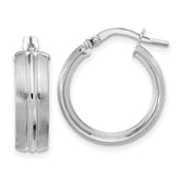 14K White Gold Polished and Satin Round Hoop Earrings