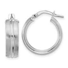 14K White Gold Polished and Satin Round Hoop Earrings