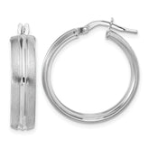 14K White Gold Polished and Satin Round Hoop Earrings