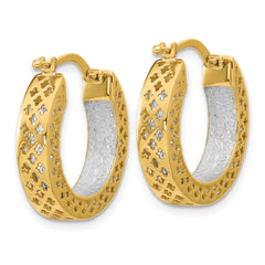 14K Two-tone Polished and Diamond-cut Hoop Earrings