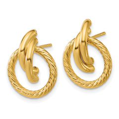 14K Polished and Twisted Circles Drop Post Earrings