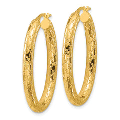 14K Polished Patterned Oval Hoop Earrings