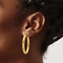 14K Polished Patterned Oval Hoop Earrings