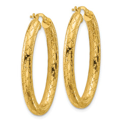 14K Polished Patterned Oval Hoop Earrings