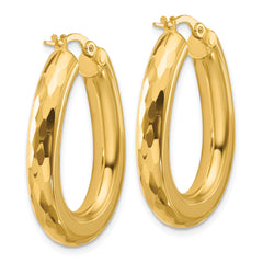 14K Polished and Diamond-cut Oval Hoop Earrings