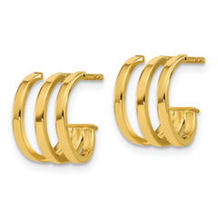 14K Polished 3-row Post J-hoop Earrings