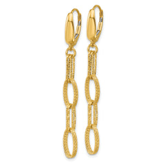 14K Polish/Texture/Dia-cut Fancy Oval Link Dangle Earrings