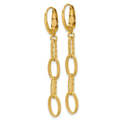 14K Polish/Texture/Dia-cut Fancy Oval Link Dangle Earrings