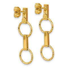 14K Polished and Diamond-cut Circle Dangle Post Earrings