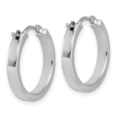 14K White Gold Square Tube Round Hoop Earrings