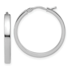 14K White Gold Square Tube Round Hoop Earrings
