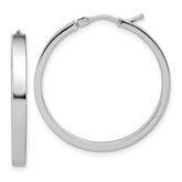 14K White Gold Square Tube Round Hoop Earrings